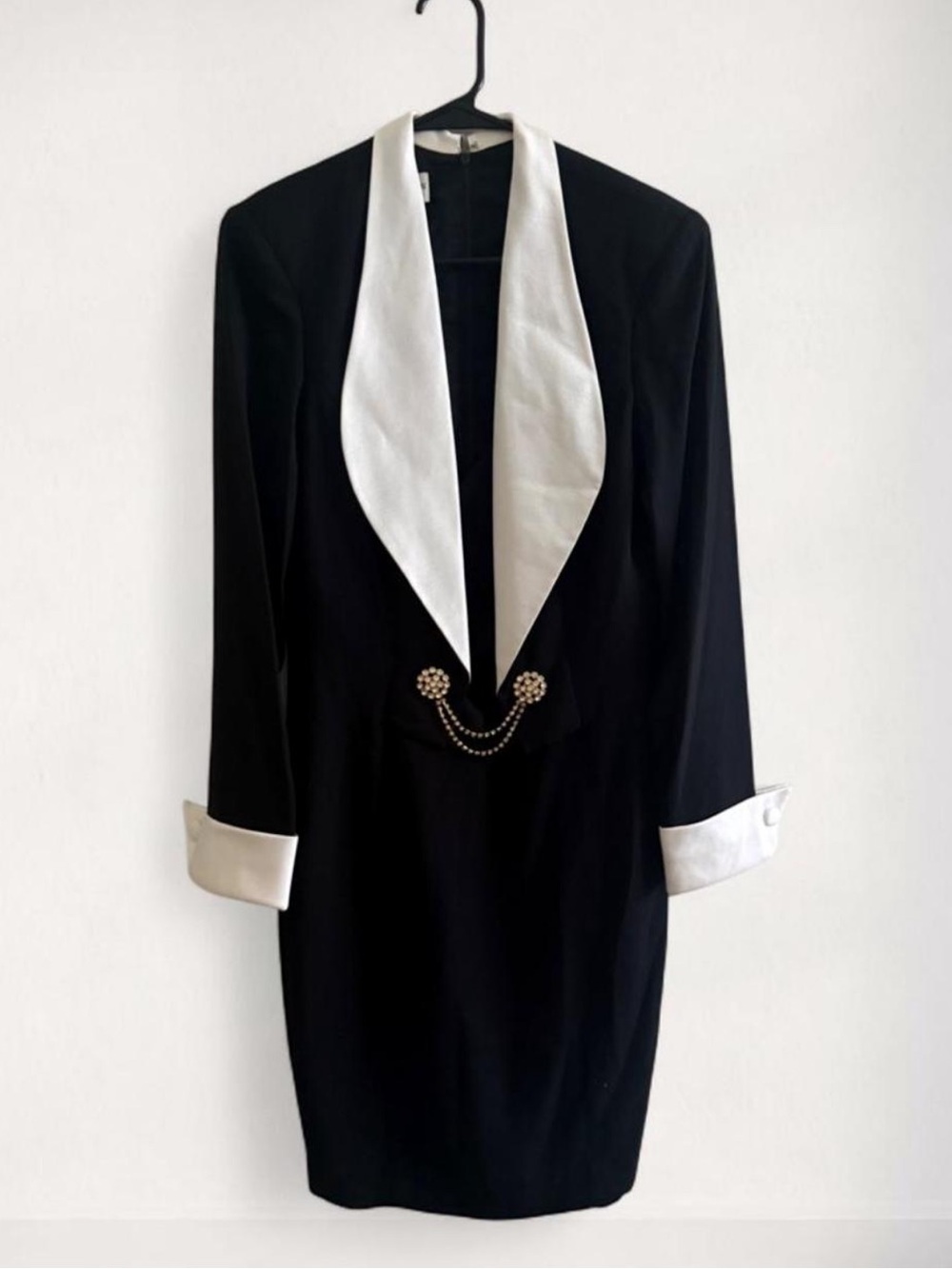 Vintage Morton Myles Black White Tuxedo Rhinestone Cocktail Dress